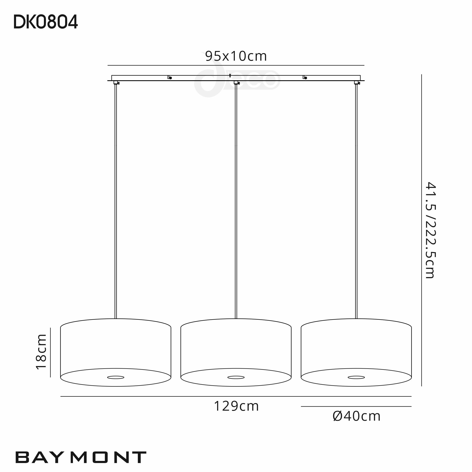 DK0804  Baymont 40cm Shade 2m 3 Light Pendant